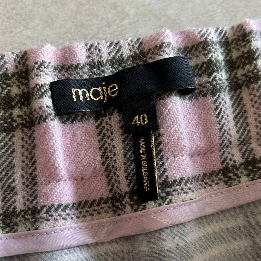 Maje Jalisa Pink Checked Wool Mini Skirt ASO Enid Sinclair